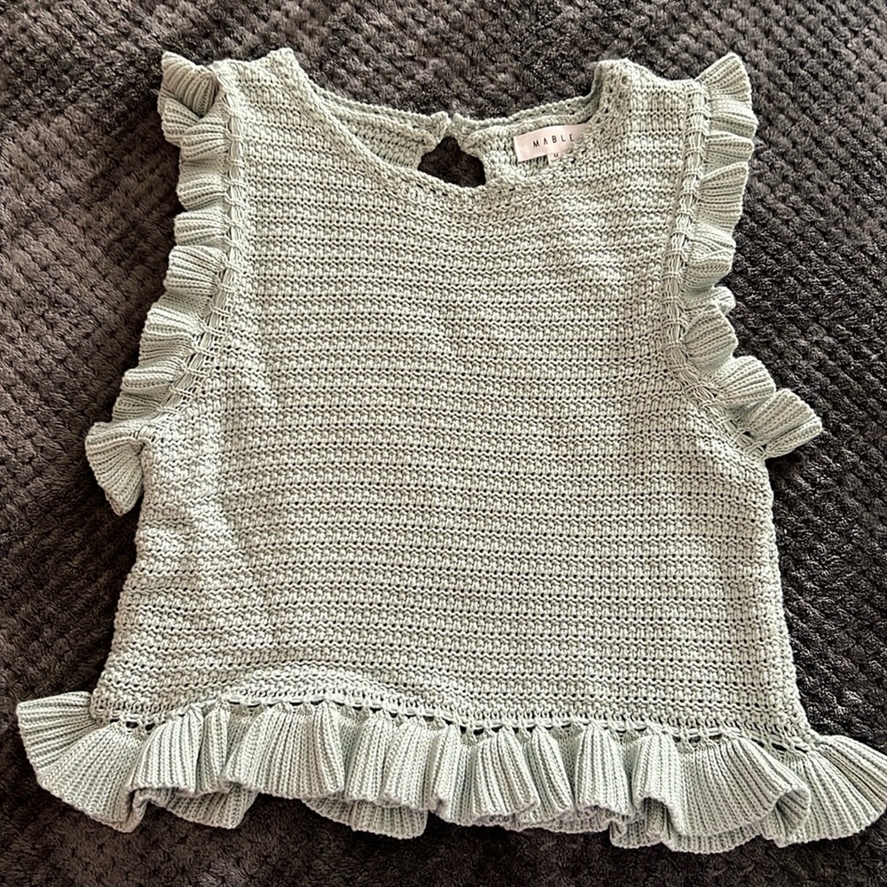 Crochet Knit Sleeveless Blouse, Mint, Size M